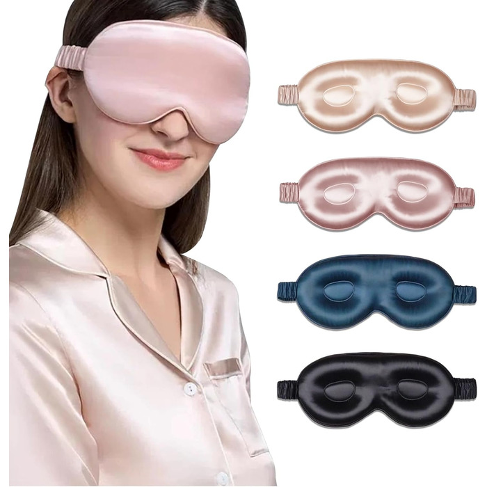 Шовкова маска для сну, 3D контурні чашечки, маска для сну і пов'язка, дихаюча і м'яка для сну, йоги, подорожей (темно-рожева), 22