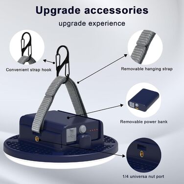 Ліхтар для кемпінгу ємністю 16500 мАг, акумуляторний та портативний, 2-в-1, світлодіодний кемпінговий ліхтар, що перезаряджається, з теплим та білим світлом, плавно регульованою яскравістю, кемпінговий ліхтар із гачком та карабіном для скелелазіння (синій