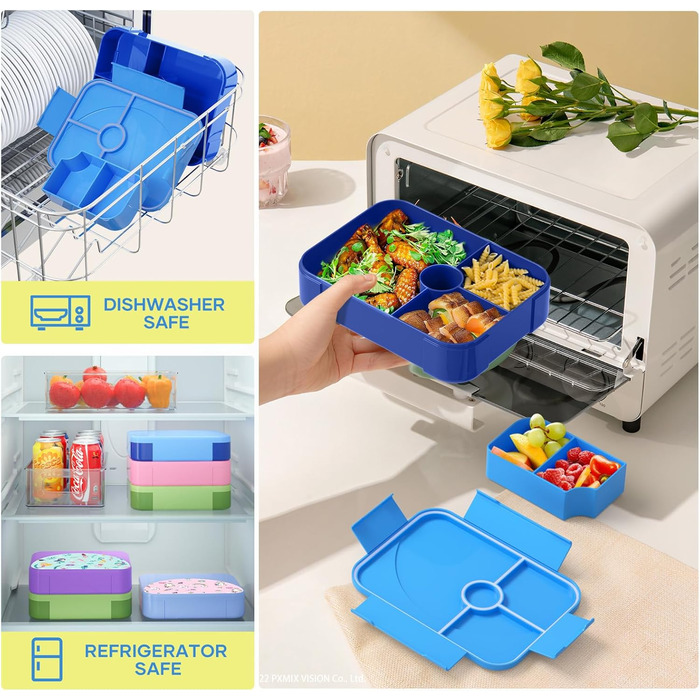 Ланчбокс дитячий Leikeego з роздільниками, герметичний, для хлопчиків та дівчаток, для дитячого садка та школи (Синій)