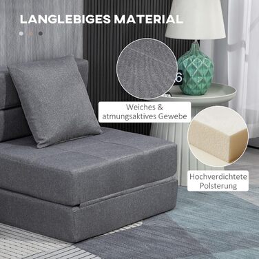 Розкладне крісло-ліжко HOMCOM, диван-ліжко, розкладне крісло 2-в-1 з функцією ліжка, крісло-реклайнер з подушкою, гостьове ліжко для вітальні, спальні, витримує до 120 кг, темно-сірий