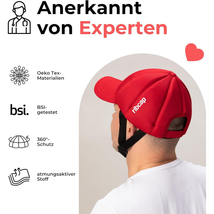 Медичний захисний шолом Ribcap Baseball Cap безпечний та стильний захист голови для тих, хто ризикує впасти Червоний Ідеально підходить для людей з епілепсією, дорослих, людей похилого віку та активного відпочинку