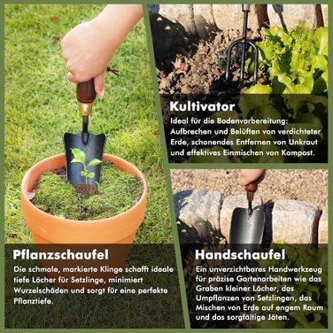 Набір садових інструментів RESTMO (3 предмети) лопата, сапа та вила з вуглецевої сталі з дерев'яними ручками. Ідеальний подарунок для садівників