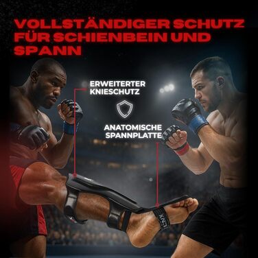 Щитки для гомілок LNX Muay Thai Pro Fight - Захист гомілок для бойових мистецтв, кікбоксингу, суглобів, SML XL, чорний, для чоловіків і жінок, чорний XL