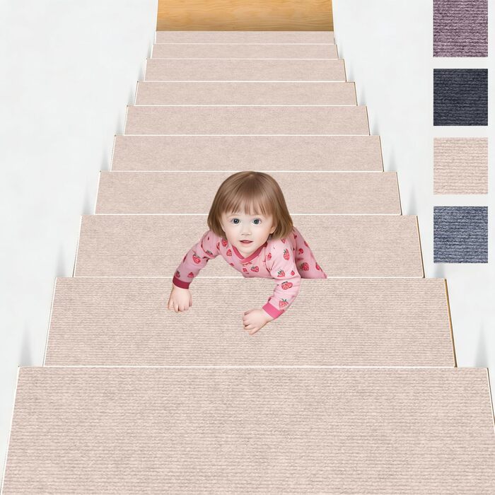 Килимок для сходів 20 x 36 см, самоклеючий та протиковзкий, м&39який ворс, можна різати, багаторазовий, 5 протиковзких сходинок, килимки для сходів для дітей та домашніх тварин, D