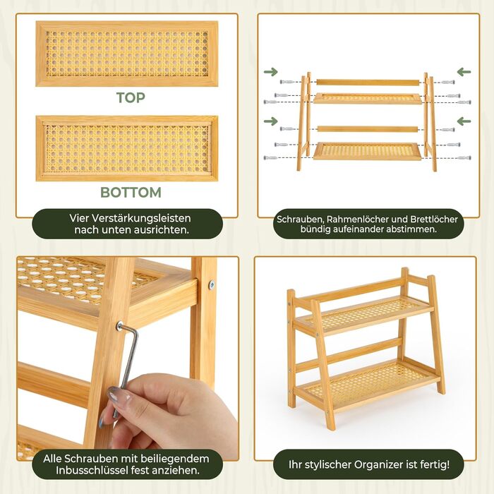 Органайзер для кавової станції з плетеним виглядом, 2-рівнева бамбукова полиця для матчі та кавових аксесуарів, підставка для чашок для кухні, дому та офісу, органайзер для спецій, натуральний колір