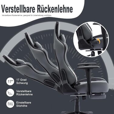 Ігрове крісло Symino - Ергономічне офісне крісло в гоночному стилі, вантажопідйомність 200 кг, регульовані підлокітники, вінтажна штучна шкіра, ігрове крісло з підставкою для ніг (сіре) імітація оленячої шкіри, колір &quotкліш сірий&quot