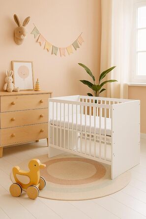 Дитяче ліжко TANY Біле 12060 см Дерев&39яне дитяче ліжко з 3-позиційною рейковою основою з регулюванням висоти та 3 знімними перекладинами Класичне ліжечко з соснової деревини та МДФ Матрац не входить до комплекту