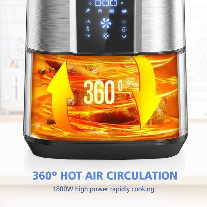 Фритюрниця OZEANOS 5.5 л, потужність 1800 Вт, цифрова сенсорна панель, готові програми, таймер до 30 хвилин - можна мити в посудомийній машині, OT-AF-55SM-DIGITAL 5.5 л