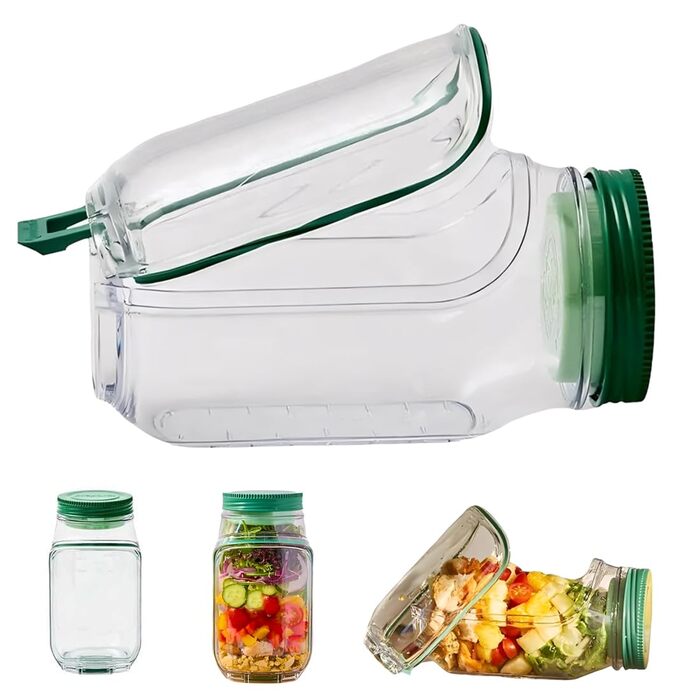 Пластикова банка для зберігання салату, вертикально шарувата конструкція салат-стручка, компактний, розумний контейнер для свіжого салату з герметичною коробкою для спецій., 1