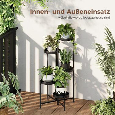 Металева підставка для квітів Bamworld, 5 ярусів, сучасна полиця для рослин для використання в приміщенні та на вулиці, міцна підставка для рослин з кількома полицями, компактний квітковий табурет для вітальні, балкона, саду, чорний - 5 шт. у упаковці