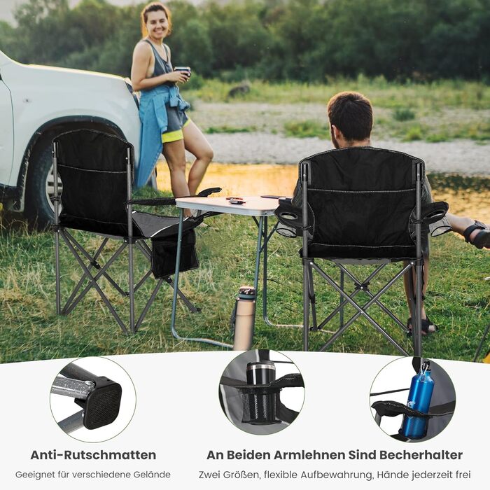 Комплект із 2 предметів Складане кемпінгове крісло, Складане крісло до 160 кг Кемпінгове крісло Складане крісло з підставками для чашок Складане крісло Кемпінгове рибальське крісло (сіре)