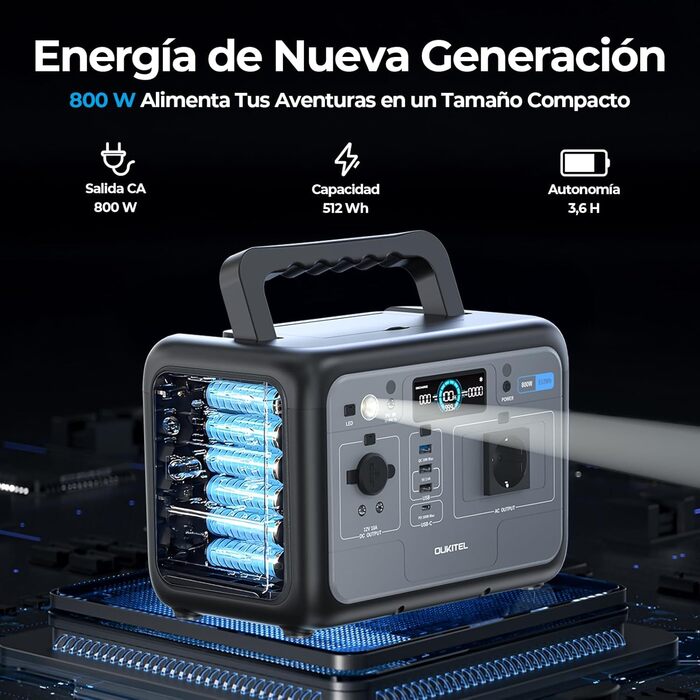 Портативна електростанція OUKITEL P800 потужністю 800 Вт, сонячний генератор з акумулятором LiFePO4 ємністю 512 Втгод, генератор з виходами USB-A та USB-C, пікова потужність 1600 Вт, швидка зарядка, 6 кг для кемпінгу, подорожей, використання на свіжому по