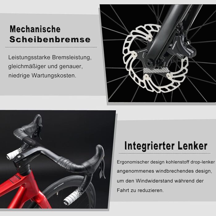 Карбоновий гравійний велосипед KABON, шосейний велосипед T800 з карбоновою рамою 700C з 18 передачами, інтегрованим карбоновим кермом, дисковими гальмами, унісекс-шосе, колір хамелеон синій 56 см