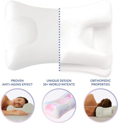 Подушка Sleep&Glow Omnia проти зморшок - подушка проти старіння та зморшок під час сну - розроблена ортопедами - регульована по висоті - для сну на спині та на боці