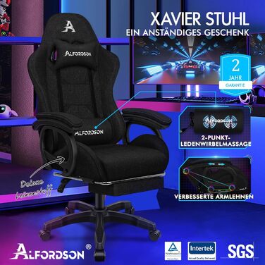 Геймерське масажне крісло ALFORDSON, комп&39ютерне офісне крісло з підставкою для ніг, 2-точкове масажне крісло, вантажопідйомність 180 кг, регульована спинка 90-150, ергономічне комп&39ютерне крісло, поворот на 360, лляна тканина, чорний лляний - темно-ч