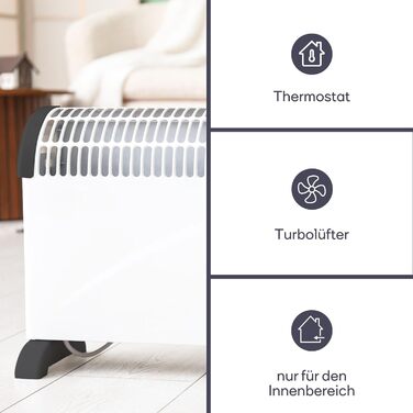 Конвекторний обігрівач Perel 2000 Вт, електричний конвектор, вентилятор-обігрівач з 3 режимами нагріву, турбовентилятор, термостат, IP20, захист від перегріву, портативний для приміщень об&39ємом до 60 м 2000 Вт / 60 м турбо білий