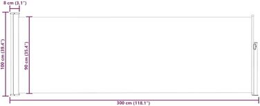Розсувний бічний тент, сонцезахисний тент, екран для конфіденційності, вітрозахисний екран, бічна рулонна штора, тент для бічної стіни для балкону, саду та тераси, 100x300 см, кремовий