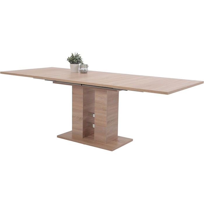 Столи Hela, стіл на п&39єдесталі Helena, матеріал на основі дерева з меламіновим покриттям, декор дуба Сонома, розсувний із синхронізованим механізмом висування 140-220x90 см