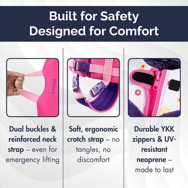 Плавальний жилет преміум-класу Limmys для дітей допоміжний жилет для плавання та безпеки для малюків, хлопчиків та дівчаток інноваційні функції безпеки, розмір S, ягідно-рожевий