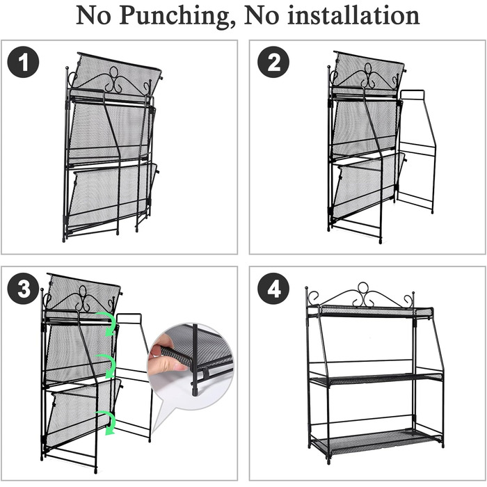 Стійка для спецій Uten, 3-рівнева металева кухонна полиця, складна та міцна, для стільниці, кухні, ванної кімнати, чорного кольору