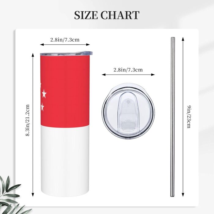 Кухоль з прямою трубочкою, принт прапора Сінгапуру, дорожній кухоль, підходить для кемпінгу, офісу та дому, 590 мл