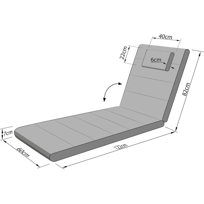 Матрац садових меблів PillowPrim, для шезлонга, шезлонга, балкона, відкритого, подушка для шезлонга, оббивка, диван, подушка для сидіння, попелясто-сірий, 204x60 см