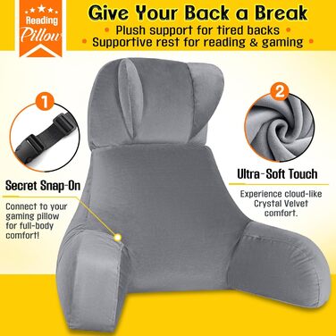 Подушка для читання та ігор AS AWESLING з підтримкою спини - подушка для шиї та попереку для ліжка, дивана, підлоги, з підставкою для ніг