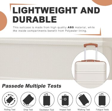 Маленька легка валіза KONO з твердої оболонки 16 дюймів з ABSPC та кодовим замком, ручна поклажа на 4 колесах для Ryanair та easyJet, 45x35x20 см, кремово-білий колір