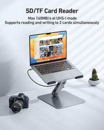 Підставка для ноутбука з 7-в-1 USB-C док-станцією HDMI (4K60Hz), 1SD та 1Micro SD кардридер, живлення 100W, 10Gbps (1USB-C & 2USB-A 3.2) для MacBook Pro/Air, iPad Pro, XPS та ThinkPad
