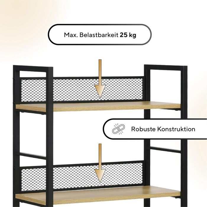 Книжкова полиця, Окремостояча полиця, 4 полиці, Промисловий дизайн, 1260x28 см Дерево/Чорний 4dc, 4