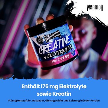 Креатин моногідрат з електролітами Warrior – 360 г, порошок (мікс ягід)