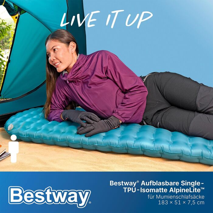 Надувний килимок для сну Bestway AlpineLite для мам, 183 x 51 x 7,5 см, звичайна повітряна подушка