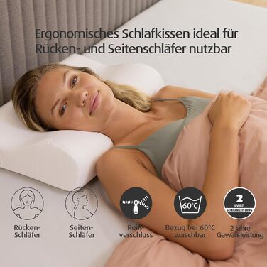 Подушка TEMPUR ErgoPlus MDV з піни з ефектом пам&39яті, ергономічна подушка для підтримки шиї для сну на спині та боці, жорстка, S (54 x 32 x 9,5/5 см), білий. Наступник S (54 x 32 x 9,5/5 см)