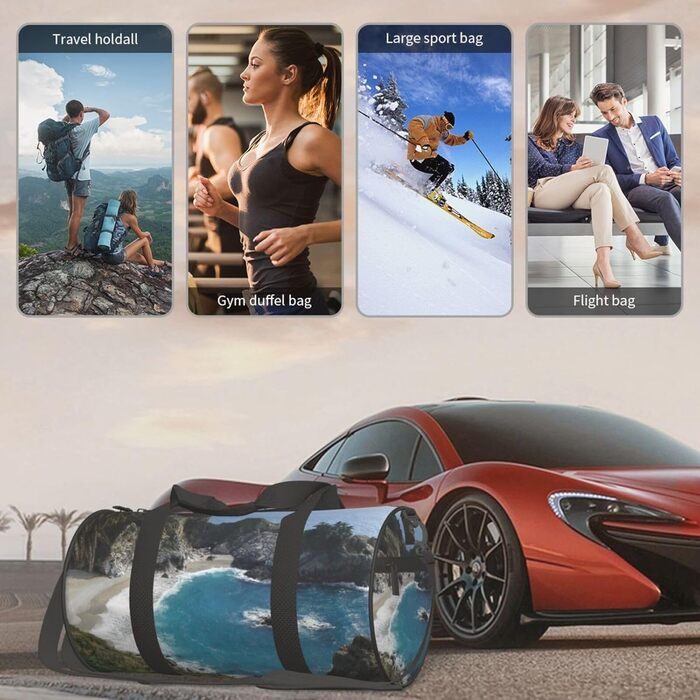 Спортивна сумка, дорожня сумка, пляжна сумка з принтом Водоспад, сумка на нічліг, чорна, універсальний розмір