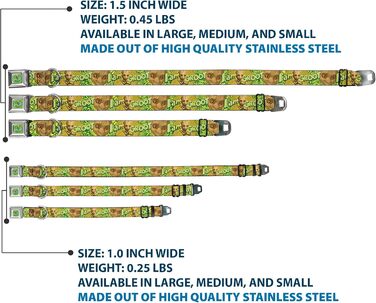 Нашийник для собак Buckle-Down DC-SB-MCJP-WMC185-1.0-S, з застібкою типу безопасний ремінь, дизайн Малюк Грут - Я Грут, коричневий, зелений, жовтий, ширина 22,9 - 38,5 см, багатокольоровий