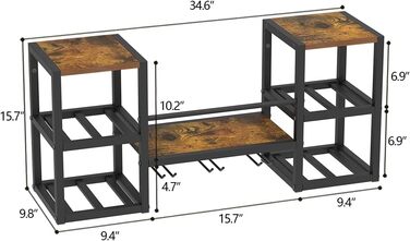 Настінна винна полиця VEDECASA промислового типу з 3 тримачами для парових келихів, часткова дерев&39яна полиця, чорний металевий тримач для пляшок, багатофункціональна винна вітрина для домашнього бару, їдальні, кухні, коричнева