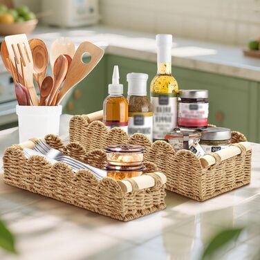 Плетений кошик для зберігання Yiomxhi з 2 предметів з дерев&39яними ручками, кошики для зберігання туалетного паперу, кошики на полицях, декоративний плетений кошик для кухні, ванної кімнати, дитячої кімнати, офісу (коричневий)