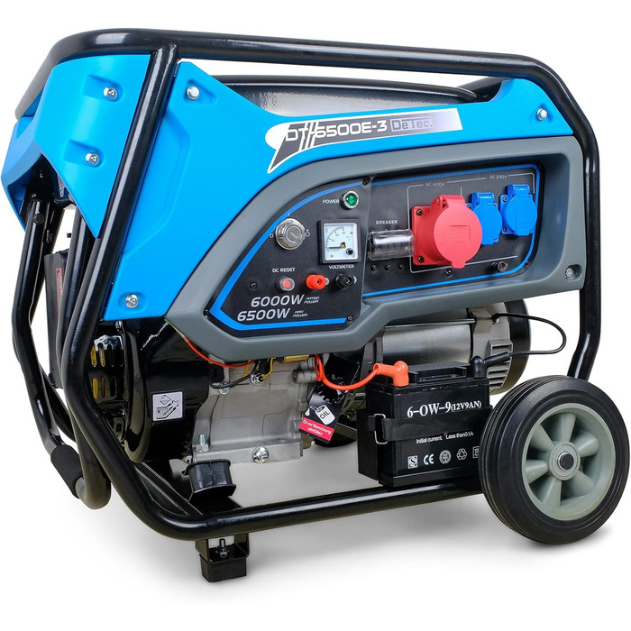 Бензиновий генератор 15 к.с. з електричним стартером Мобільний генератор 400 В 2 x 230 В 6,5 кВт 3-фазний високовольтний генератор 4-тактний бензиновий двигун 420 куб.см Тихий генератор 93 дБ(A)