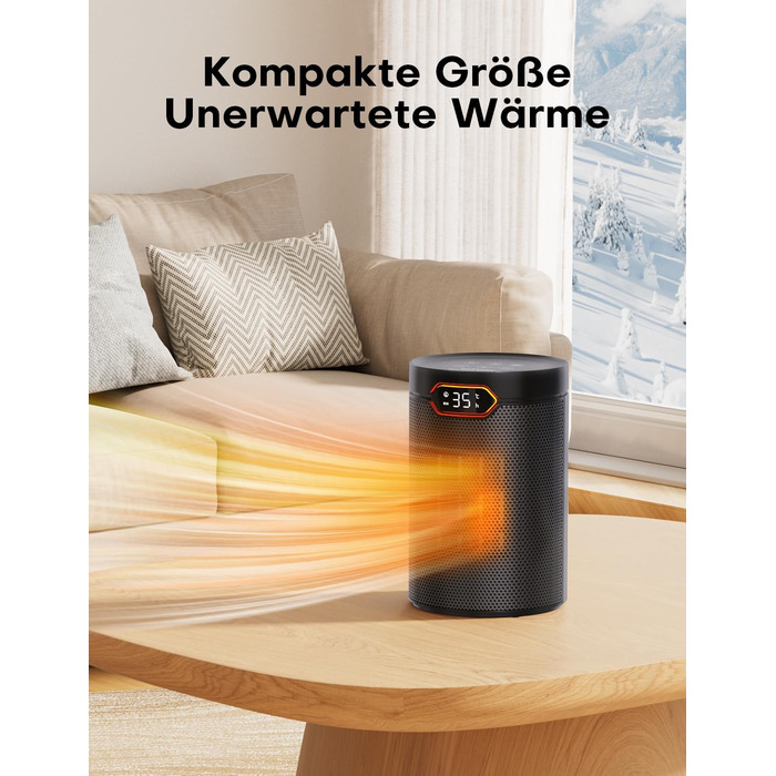 Тепловентиляторний обігрівач PTC потужністю 1500 Вт, енергозберігаючий з режимом ECO, 4 режими нагріву, режим бризу, термостат, 24-годинний таймер, пульт дистанційного керування, захист від перегріву та перекидання, портативний та тихий, для дому та офісу