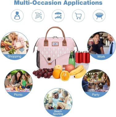 Жіноча сумка-холодильник Lekesky для ланчу, ізольована, герметична, з широким отвором, 11 л, рожева