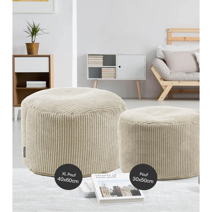 Пуф, табурет або пуф для ніг mokebo з вельвету 30x50 см Лінива весна, подушка для підлоги бежевого кольору, пуф для ніг, кругла тканинна подушка для сидіння для приміщень, пуф, пуф для сидіння, затишний та м&39який, з наповнювачем з EPS-бісеру 30x50 см, в