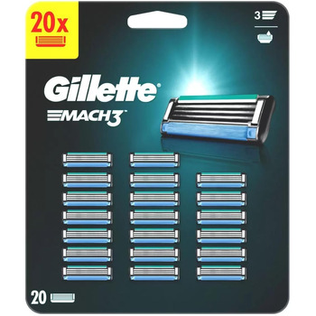 Змінні леза Gillette Mach3 для чоловічої бритви, 20 шт. , виготовлені з тонко нарізаної сталі, які голять до 15 разів на лезо