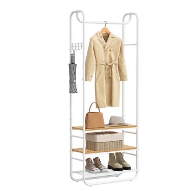 Вішалка для верхнього одягу, Шафа, Вішалка для одягу, з полицею для взуття, Вішалка для взуття, Передпокій, Спальня, 58 x 28 x 181 см, Скандинавський, Білий Золотий HSR81WN Матовий білий Золотий дуб