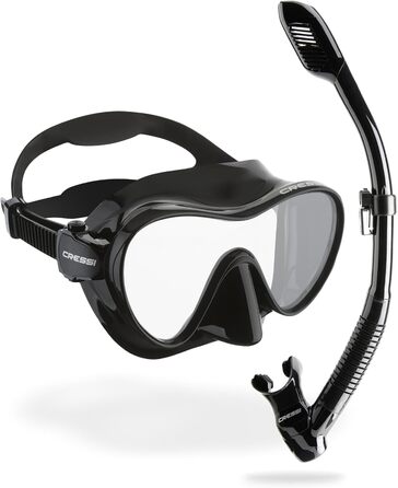 Безкаркасна маска F1 або комбінований набір Безкаркасна маска трубка Dry для дайвінгу та сноркелінгу, один розмір, унісекс комбінований набір чорного кольору, 1 -