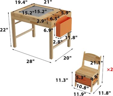 Дитячий стіл з 2 стільцями стіл-конструктор з натурального дерева, ігровий стіл з шухлядою та тканинною сумкою, дерев&39яні дитячі меблі 7556 см для дитячих кімнат, творчої гри та навчання