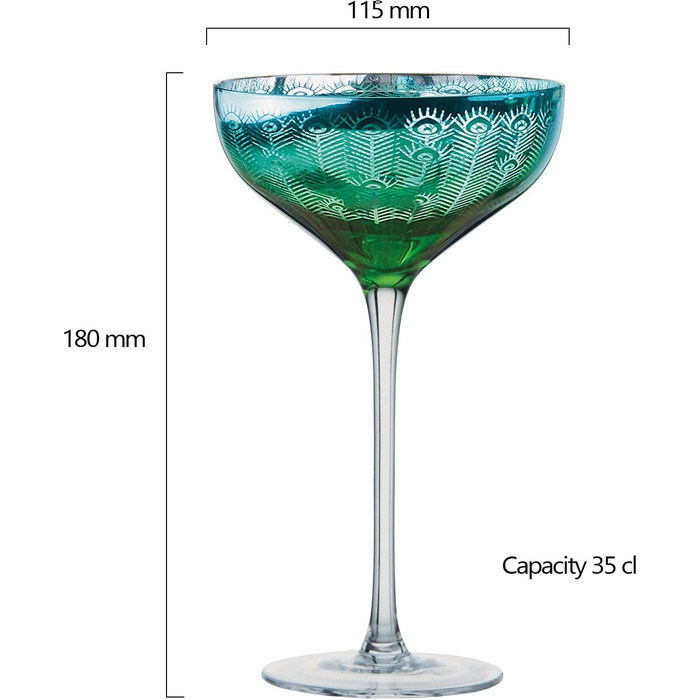 Келихи для шампанського Peacock Glass, різнокольорові Модерн, 51186pk2