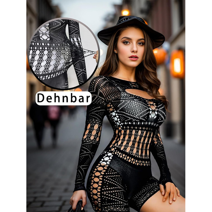 Сітчастий боді Mingnos з довгими рукавами, сексуальний прозорий комбінезон для жінок, фестивальні вбрання, клубний одяг, боді Rave, пеньюар, чорний, один розмір