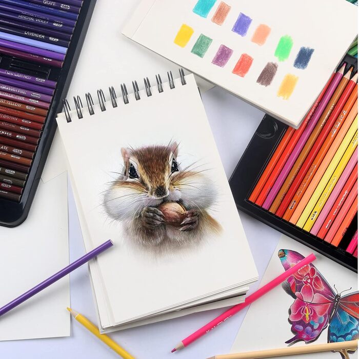 Набір кольорових олівців KALOUR 180 для дорослих, художників - Міцний пігмент, м&39який грифель - На восковій основі - Ідеально підходить для розфарбовування, малювання, ескізів, затінення та розтушовування - Яскраві кольори, чорний