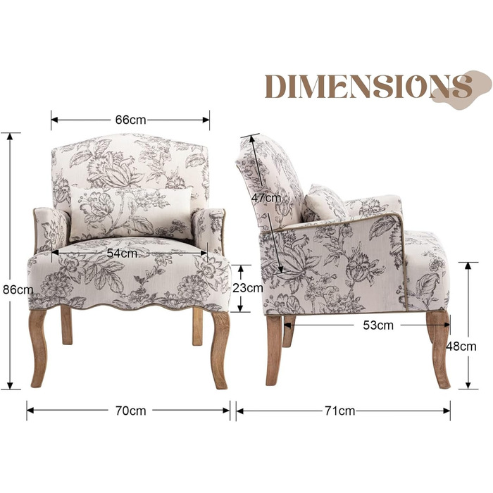 Льняне одномісне крісло-диван для вітальні з дерев&39яними ніжками, ретро-крісло з підлокітником та одним кріслом для балкону (бежевий)