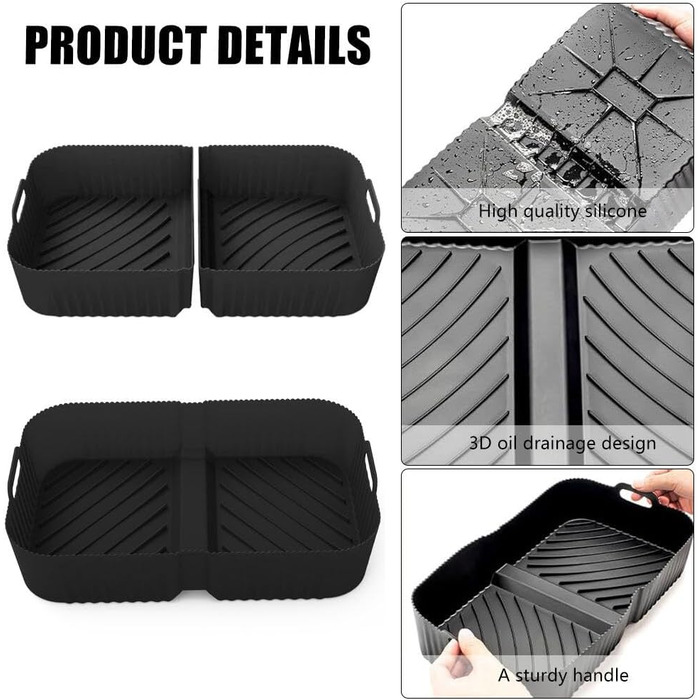 Аксесуари для фритюрниці ZOYDP для Ninja AF500EU, аерофритюрниця з силіконовою формою 10.4 л 2x5.2 л для Ninja AF500EU, 3 шт. и силіконових форм Аксесуари для Ninja AF500EU Foodi Flexdrawer (чорний)